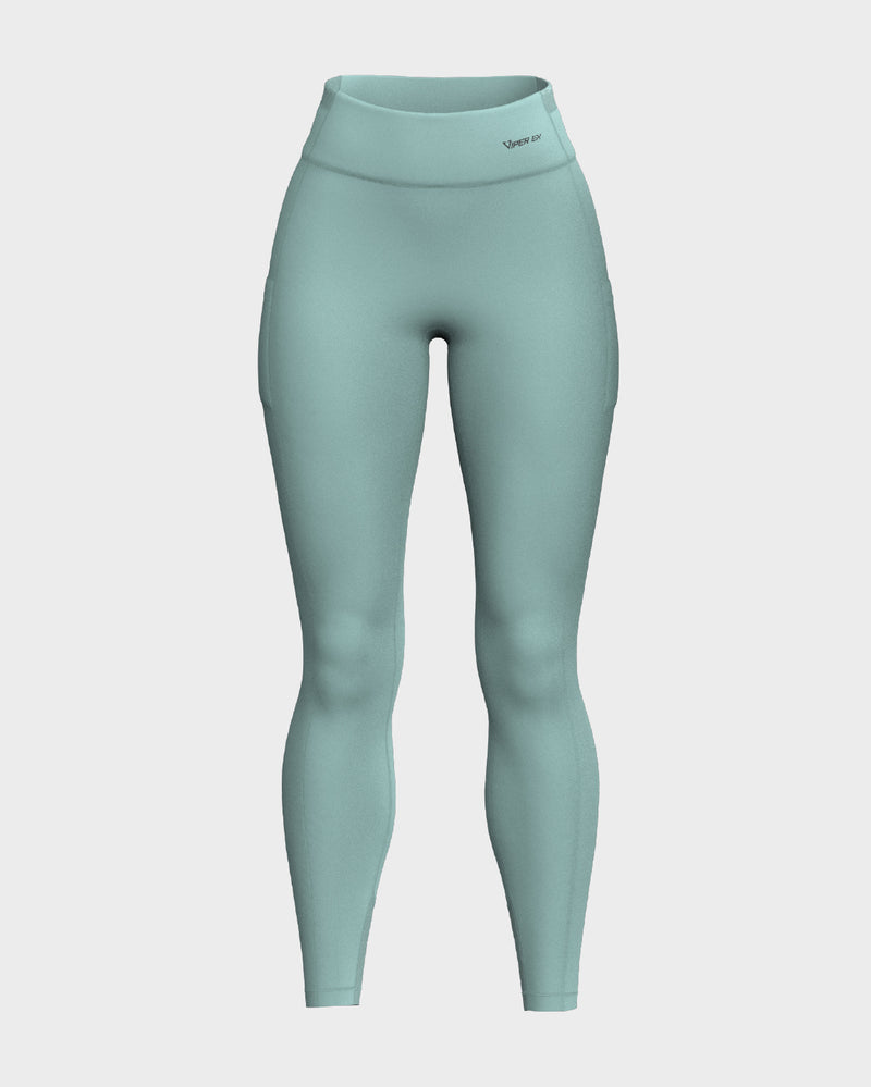 Ladies Mesh High Waisted Leggings - Blue