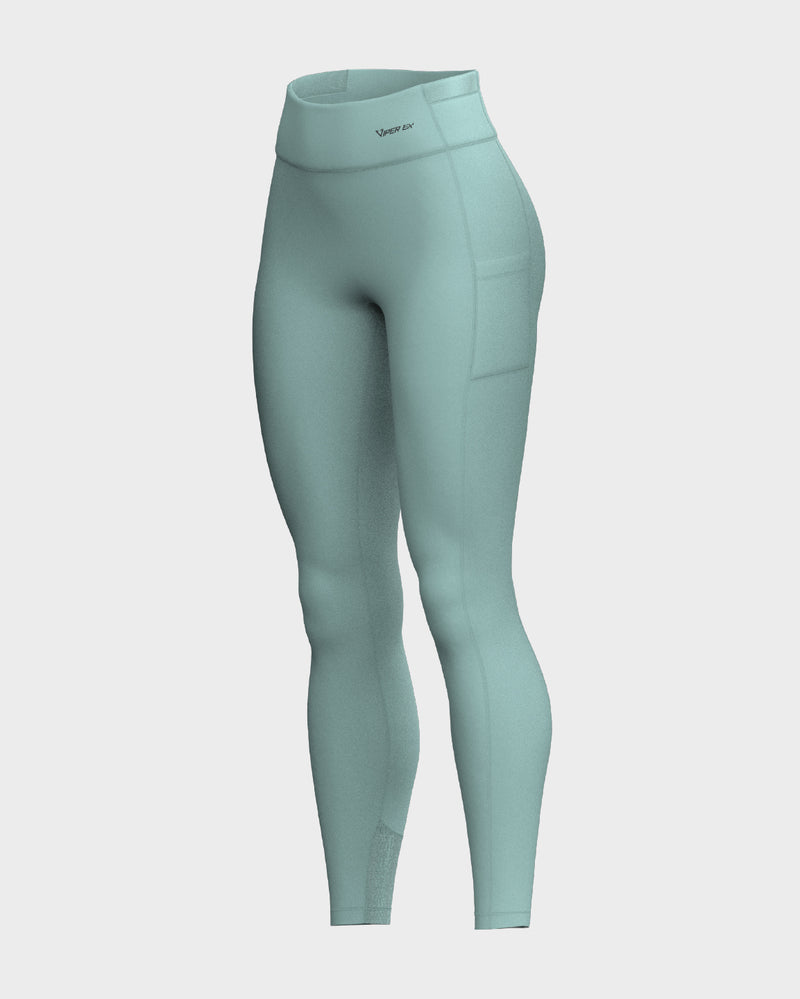 Ladies Mesh High Waisted Leggings - Blue